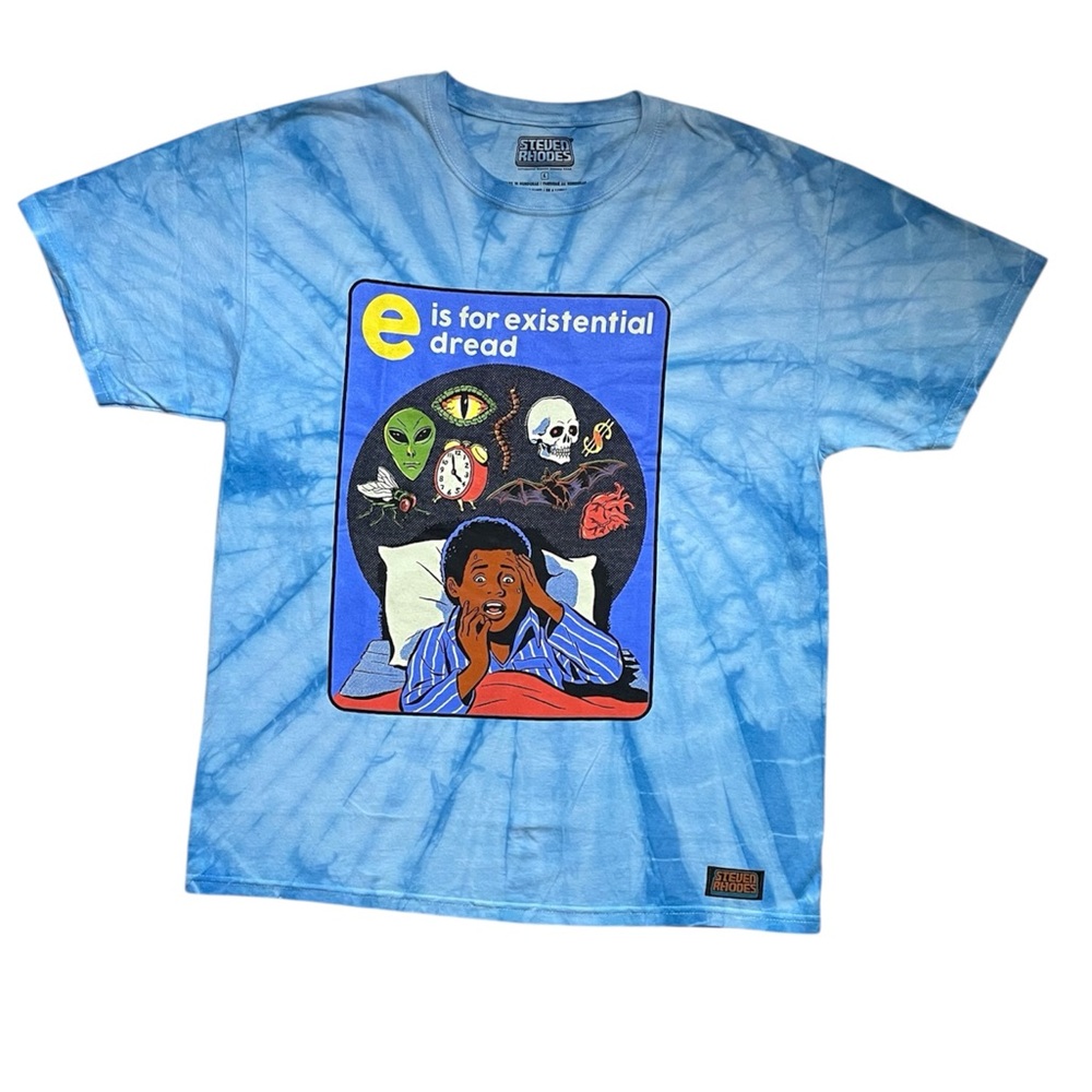 Spooky Steven Rhodes Existential Dread unisex Blue Tie-Dye shortsleeved tee